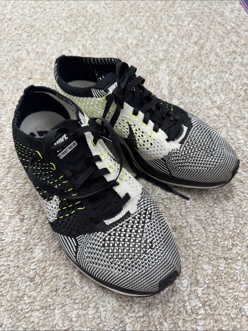 Nike Flyknit Racer Men’s Sneakers - Black White with Volt Highlights